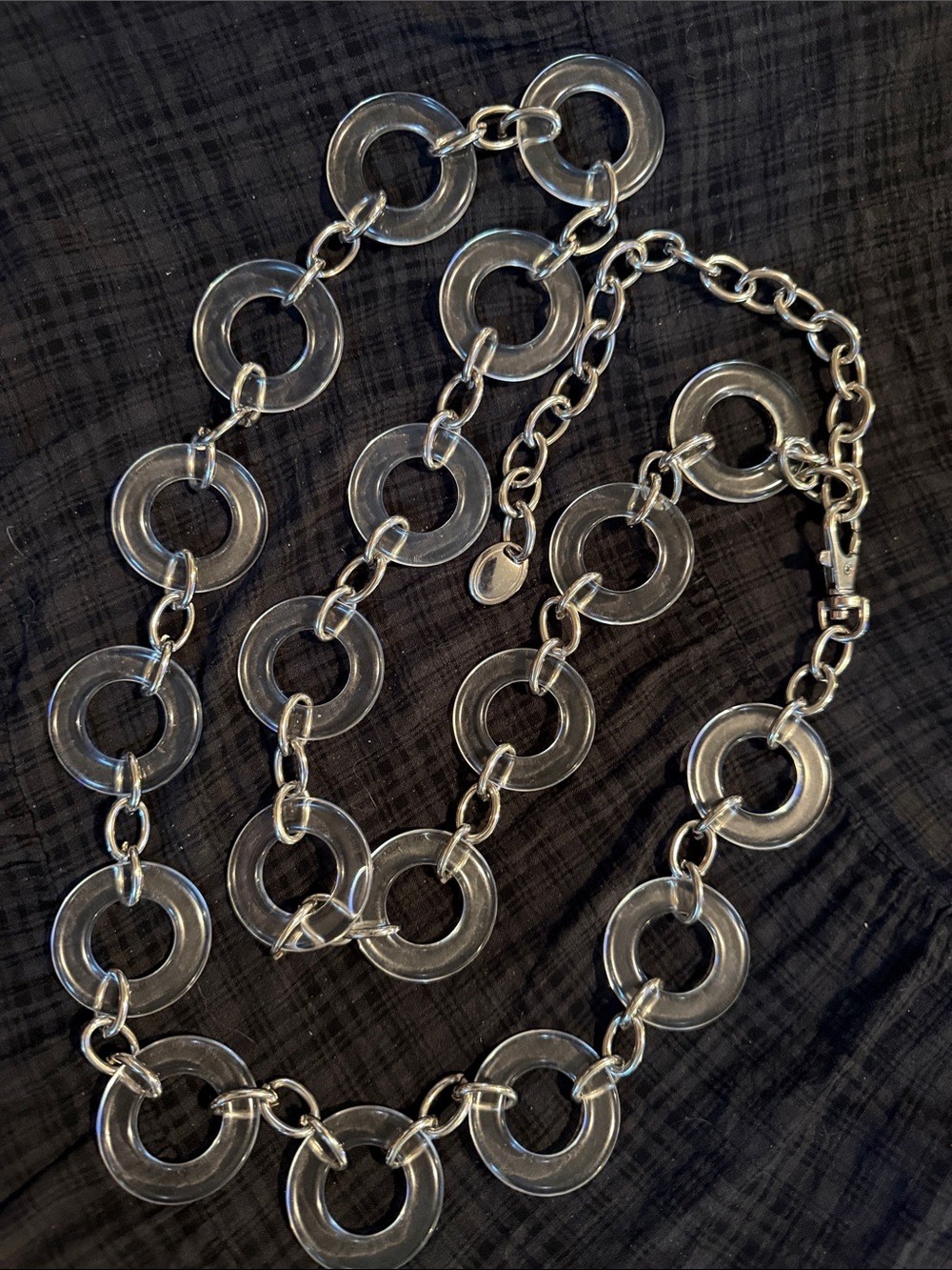 Clear Lucite Link Chain Belt- Silver Accents